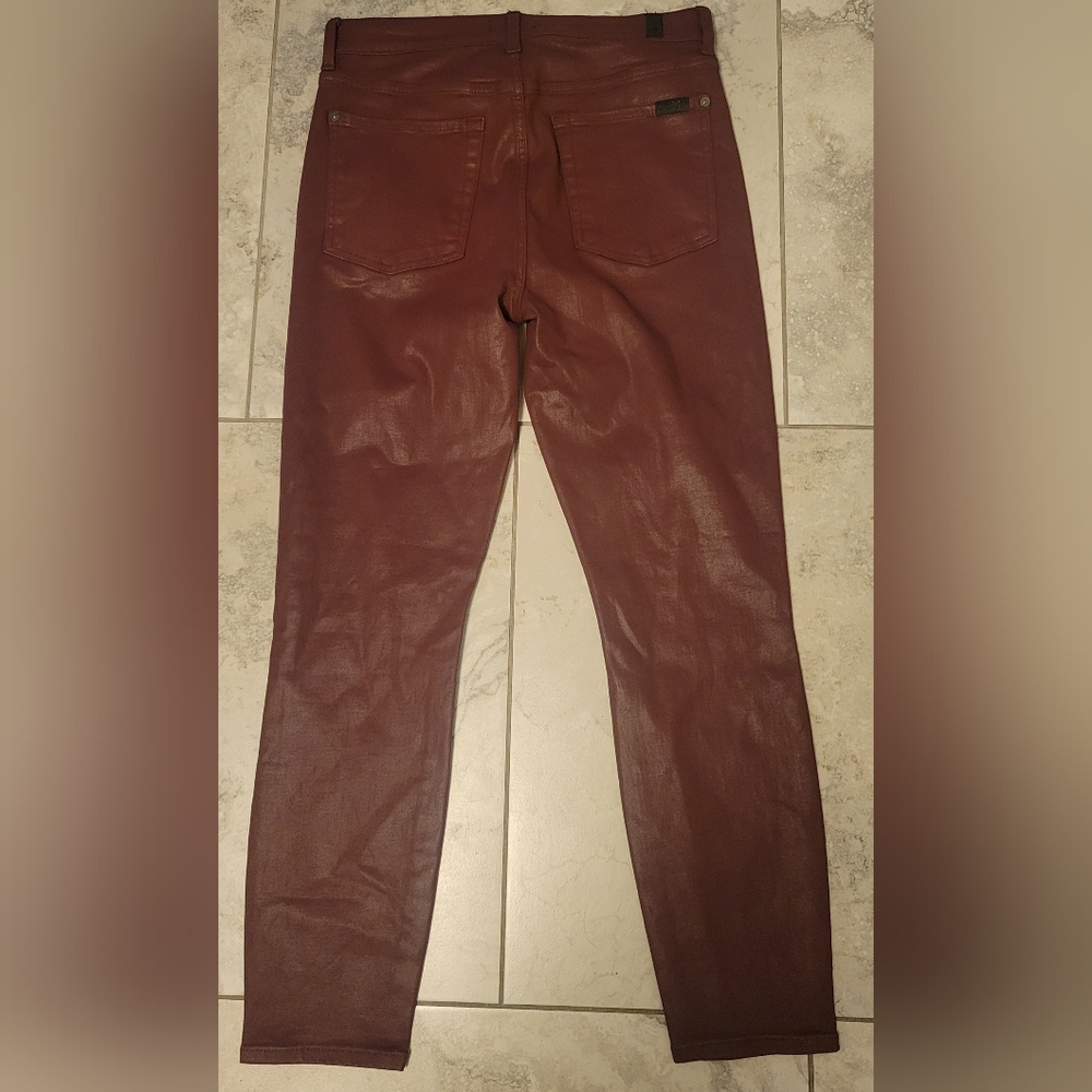 7 For‎ All Mankind Burgundy Deep Red Coated Skinny Jeans Sz 30